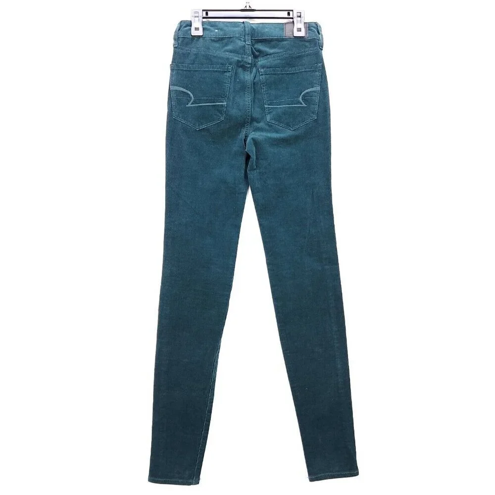 American Eagle Corduroy Pants Womens Size Slim 00 Long Emerald Green Pockets - Picture 2 of 15